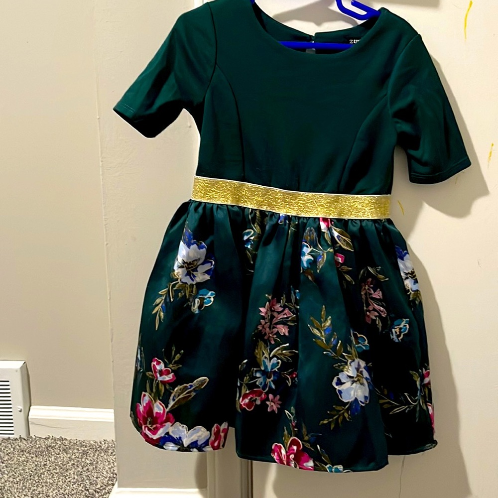 Emerald dress with floral bottom